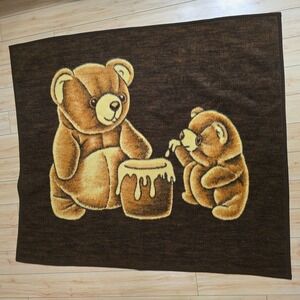 Vintage Biederlack Reversible Blanket Teddy Bear with Honey Pot‎ Throw USA